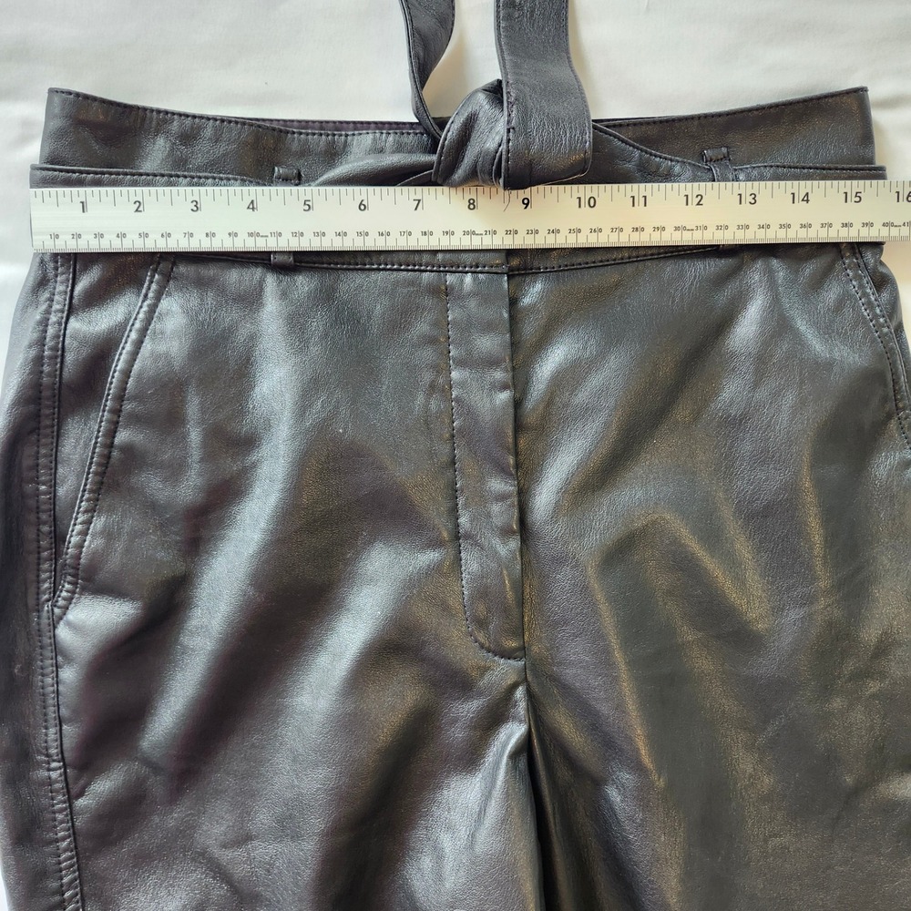 Babaton Aritzia Vegan Leather Tie-Waist Tapered Pants Black Women's Size 10 - Picture 8 of 12